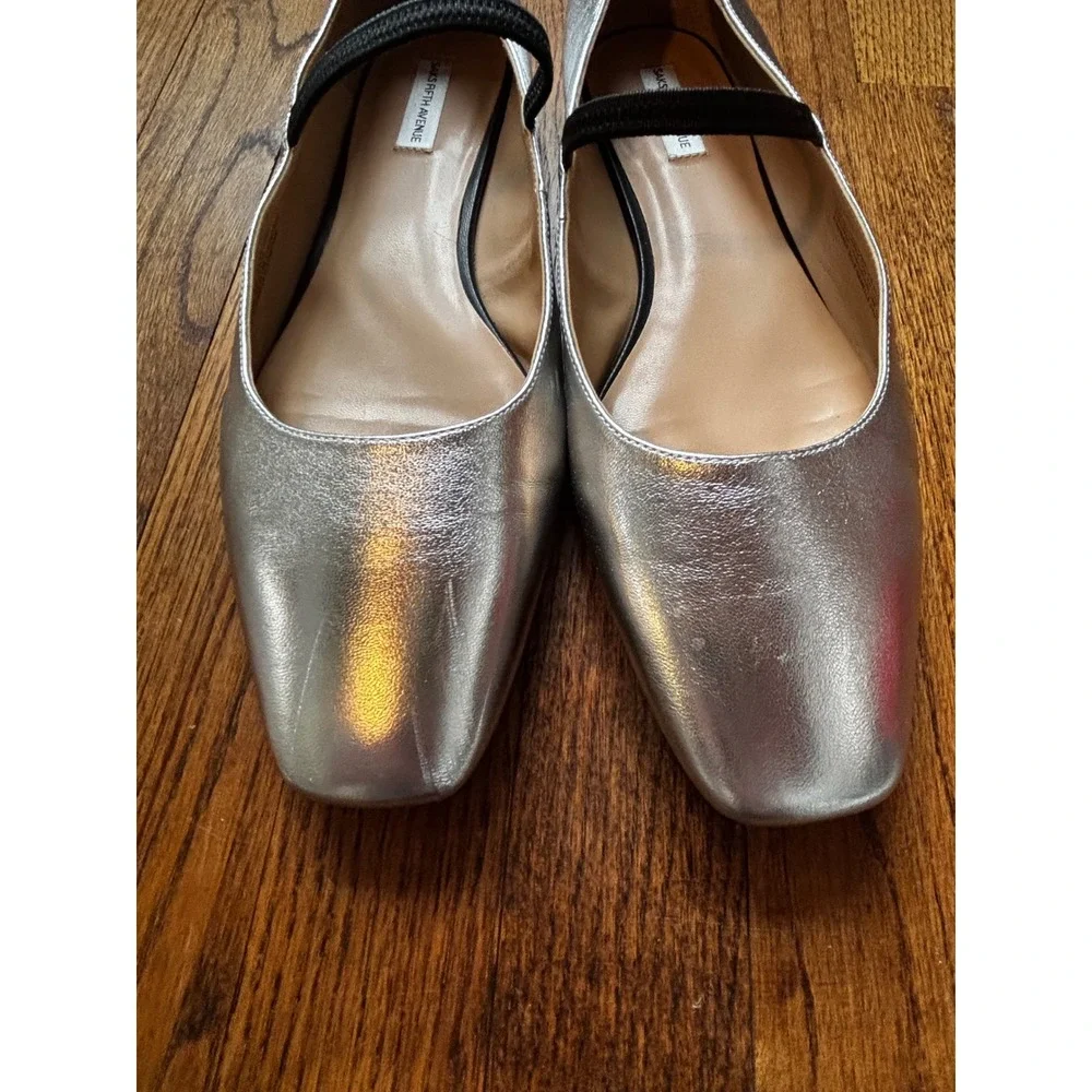 Saks Fifth Avenue Womens Silver Leather Square Toe Mary Jane Ballet Flats 11M - Picture 7 of 8